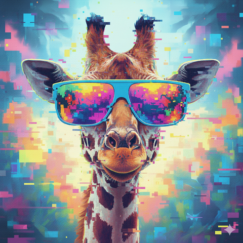 Colorful giraffe with sunglasses